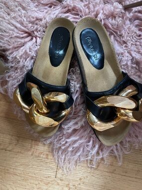 J.W. Anderson leather chain-link accents slides